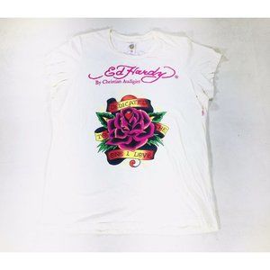 Vintage Ed Hardy Christian Audigier Love Kills Slowly Woman’s T-Shirt Size 3XL